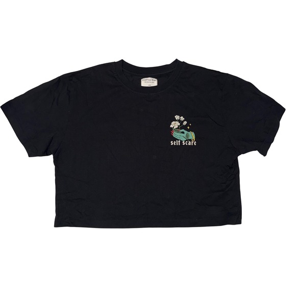 Occupied Mind Tops - Occupied Mind Self Scare Graphic Crop Top Black Womens Large Cried Did It Anyway